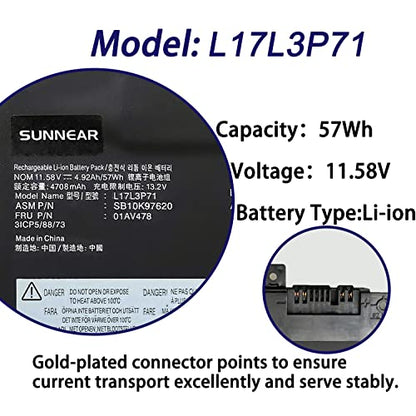 L17L3P71 01AV478 L17M3P71 57Wh Battery Replacement for Lenovo Thinkpad T480S 20L7 20L8 Series Laptop 01AV480 L17M3P72 SB10K97622 01AV479 SB10K97621 SB10K97620 11.58V 4920mAh - size: 13.3*5.79*1.14 inches L17L3P71