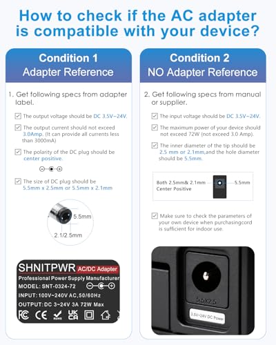 SHNITPWR 3V ~ 24V 3A 72W Power Supply Adjustable DC 3V 5V 6V 9V 12V 15V 16V 18V 19V 20V 24V Variable Universal AC/DC Adapter 100V-240V AC to DC Converter with 14 Tips 5.5x2.5mm 4.0x1.7mm 3.5x1.35mm - color: Black