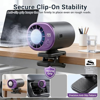 2026 Personal Portable Car Clip-On Air Conditioner Fan with 360° Rotation 199 Speeds Adjustable USB Rechargeable LED Display for Office Car Outdoor Beach (Blackish-gray) - color: Blackish-gray