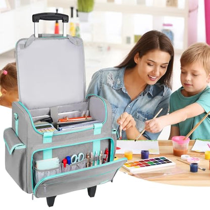 Rolling Teacher Bag with Wheels,Large Briefcase with Detachable Trolley&17in Laptop Sleeve for Women Work Travel