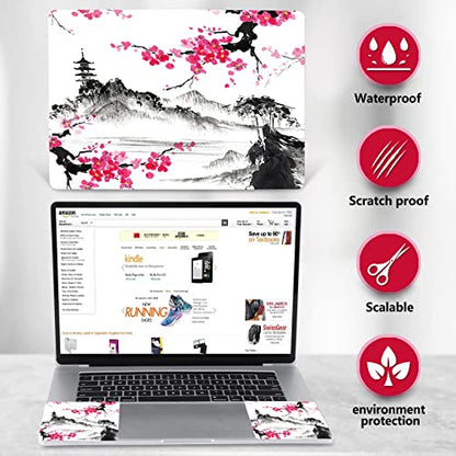 AIMSA Laptop Skin Sticker Decal, 12 13 13.3 14 15 15.4 15.6 inch Laptop Art Decal Protector Notebook Netbook PC 15.6" Universal Vinyl Cover, Mountain Sakura Ink Painting - color: Mountain Sakura Ink Painting