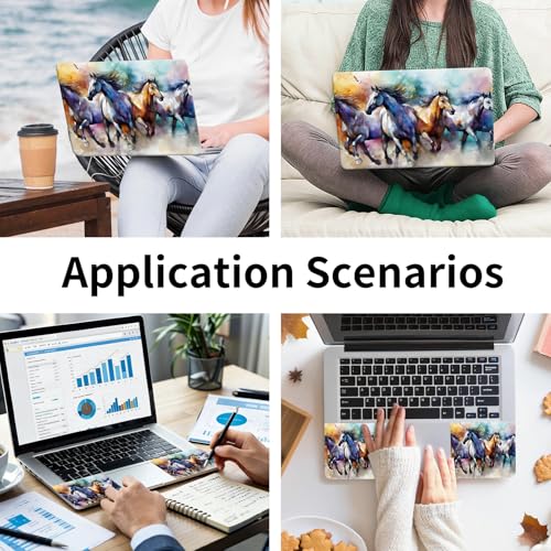 Laptop Skin Sticker 3-Piece Set,Horses Running | Trim-to-fit 3-piece vinyl set with one 15 x 10.6 in lid skin and two palm-rest decals for many 12-15.6 in laptops - color: Horses Running