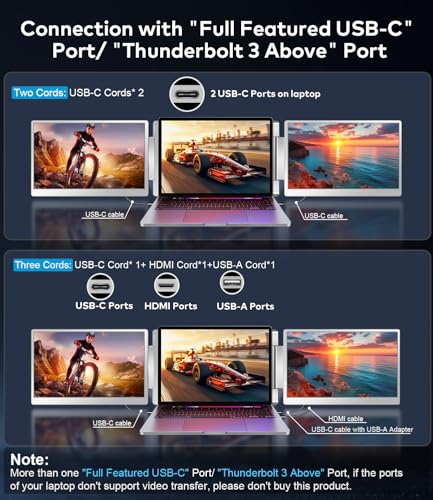 15.6" Laptop Screen Extender, FHD IPS Triple Screen Portable Monitor | Extra Monitor for 13-17.3" Laptops,Travel Tri Screen Compatible with Windows & MacOS-HDMI/USB-C,Plug & Play Extender-S10 - size: 15.6 inches