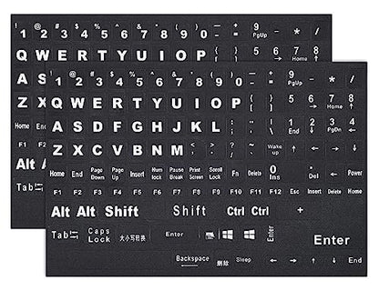 2PCS English Keyboard Stickers Replacement Letters, Full Size Big Letter QWERTY Keyboard Sticker Universal for PC Computer Laptop Desktop, Matte Keyboard Alphabet Stickers - color: English-full Keyboard(2PCS)