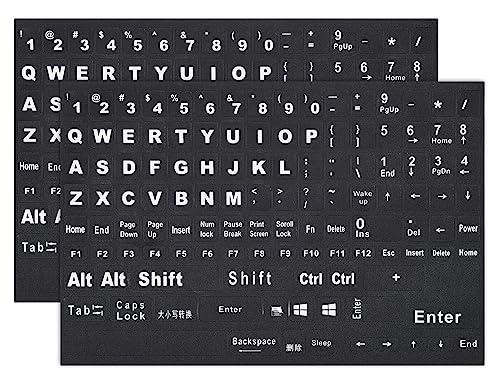 2PCS English Keyboard Stickers Replacement Letters, Full Size Big Letter QWERTY Keyboard Sticker Universal for PC Computer Laptop Desktop, Matte Keyboard Alphabet Stickers - color: English-full Keyboard(2PCS)