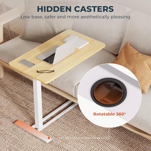 28'' Medical Overbed Bedside Table with Wheels,Rolling Table | 28''x16'' Maple Pneumatic Tilting Desktop,Overbed Bedside Table with Hidden Casters for Hospital Use - color: Maple, size: Small
