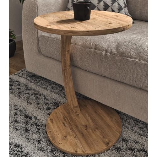 C Shaped End Table for Couch Small Places, Space Saver Round Side Table for Sofa and Bedside with Wheels, Coffee and Eating Snack Time Tray for Living Room, Office (Natural) - color: Natural