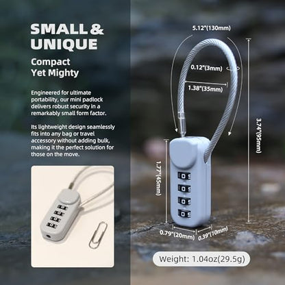 Small Combination Padlock, Cable Locks with Combination, Candados para Locker, Combo Cable Lock for Luggage, Suitcase, Gym Locker, Backpack Zipper, Cabinet, Mailbox, Helmet, Travel Safe - color: Gray+Gray