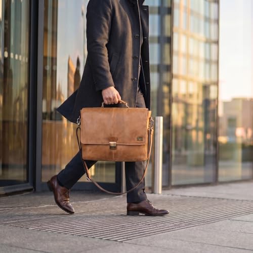 Leather Messenger Bag for Men & Women, 16'' Handmade Laptop Briefcase Satchel, Crossbody Shoulder Office Bag for Work, Travel - color: Cognac Brown