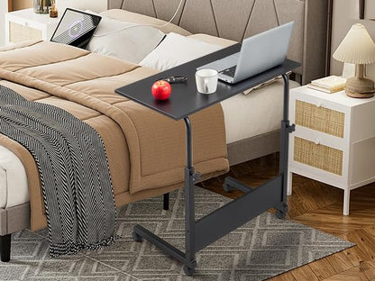 Karl home Mobile Side Table 31.5 inch Computer Desk with Wheels, Black | Height Adjustable Rolling Potable Laptop Cart, C-Shaped Bed Couch Sofa End Tables with Edge Stopper for Livingroom Bedroom - color: Black, size: 31.5"+No Power Sockets