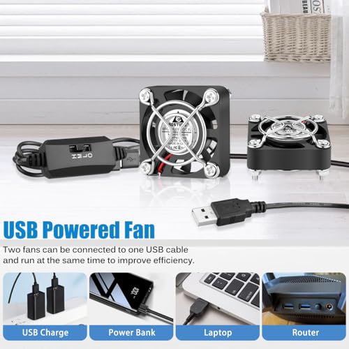 GDSTIME Dual 40mm USB Fans w/ 3 Speed Control 5V Mini Brushless Cooling Fan | for VR Gear, Aquarium, Terrarium, Roku, Router, Raspberry Pi, Cosplay, Helmet Cooling Ventilation - 40x40x10mm, 4010 - size: 40x10mm