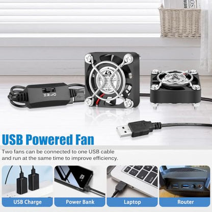 GDSTIME Dual 40mm USB Fans w/ 3 Speed Control 5V Mini Brushless Cooling Fan | for VR Gear, Aquarium, Terrarium, Roku, Router, Raspberry Pi, Cosplay, Helmet Cooling Ventilation - 40x40x10mm, 4010 - size: 40x10mm
