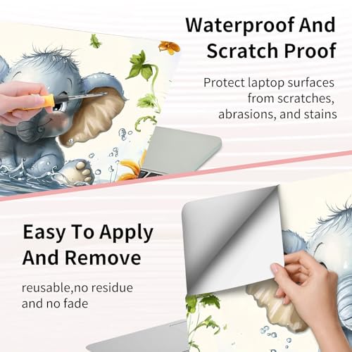 Laptop Skin Sticker 3-Piece Set,Baby Elephant | Trim-to-fit 3-piece vinyl set with one 15 x 10.6 in lid skin and two palm-rest decals for many 12-15.6 in laptops - color: Baby Elephant