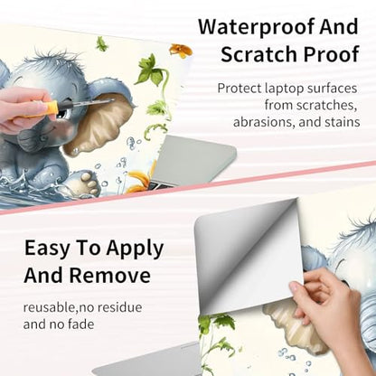 Laptop Skin Sticker 3-Piece Set,Baby Elephant | Trim-to-fit 3-piece vinyl set with one 15 x 10.6 in lid skin and two palm-rest decals for many 12-15.6 in laptops - color: Baby Elephant