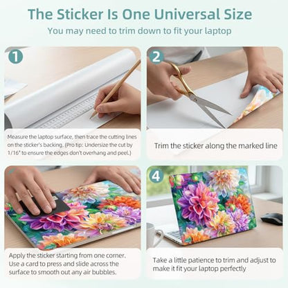 Universal Laptop Skin Decal, 3-Piece Vinyl Protector for 12 13 14 15.6" Notebook, Waterproof Anti-Scratch, Easy Trim & Bubble-Free Finish, Dahlia and Peony Flowers - color: Dahlia and Peony Flowers