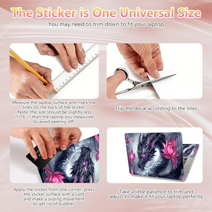 Laptop Skin Sticker Decal 12" 13" 13.3" 14" 15" 15.6",Waterproof Scratch Resistant Vinyl,Reusable Easy to Apply,for MacBook HP Dell Notebooks Netbooks Laptop,2 Wrist Pads,Black Dragon Lotus - color: Black Dragon Lotus