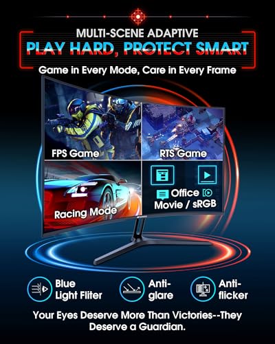 SANSUI 27 Inch Curved 240Hz Gaming Monitor FHD 1080P, 1500R Curve Computer Monitor, 130% sRGB, 4000:1 Contrast, HDR, FreeSync, MPRT 1Ms, Low Blue Light, HDMI DP Ports, Metal Stand, Cable Incl. - size: 27.01