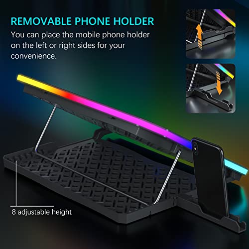 TopMate C12 Laptop Cooling Pad RGB Gaming Notebook Cooler for Desk and Lap Use, Laptop Fan Stand 8 Adjustable Heights with 6 Quiet Fans and Phone Holder, for 15.6-17.3 Inch Laptops-Ice Blue LED Light