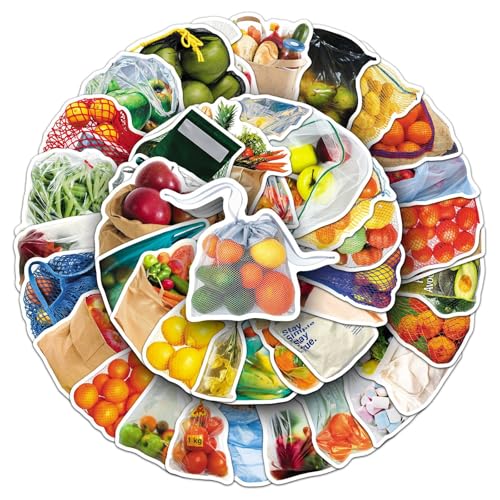 50 Pcs Bagged Food -Fruit and Vegetable Stickers Pack - Cute Cartoon Produce Decals in a Bag for Kids Learning, Kitchen Labels, Healthy Eating - Teacher & Parent Supplies (Bagged Food) - color: Bagged Food