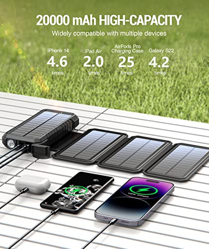 BLAVOR 20,000mAh PD 18W Solar Charger Power Bank Foldable-Black Plus 10W Portable Solar Charger(5V/2A Max)