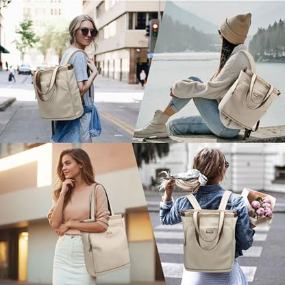 GOLF SUPAGS Convertible Laptop Backpack for Women Casual Daypack Notebook Tote Bag for Work College Travel Leisure (Apricot) - color: Apricot