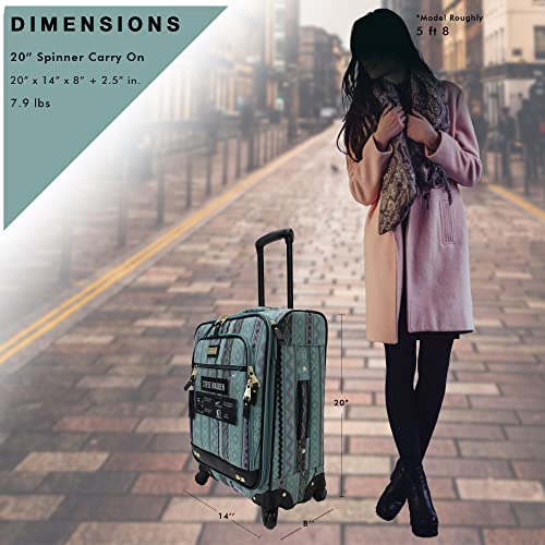 Steve Madden Designer-Gepckkollektion Leichter Softside-Koffer fr Damen und Herren strapazierfhige 50,8 cm groe Tragetasche mit 4 rollenden Spinner-Rdern, Legends Turquoise, 20in, Carry on Bag With - color: Legends Turquoise, size: 20 inches