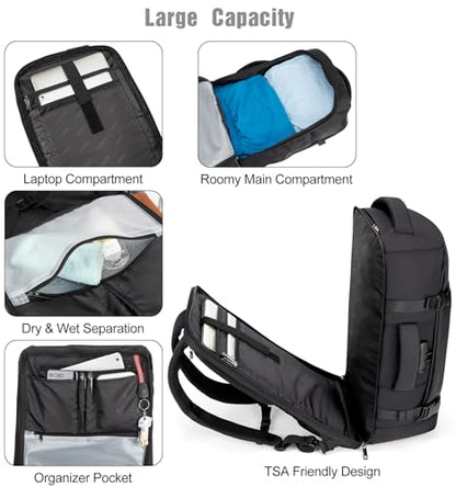 Tzowla 40L Expandable Travel Laptop Backpack for Men Women Carry on Flight Approved,Large Capacity Anti Theft Backpacks with Giant Tumbler Holder Pocket,Personal Item Bag Fit 17.3" Computer（Black - color: Black(backpack With 3 Packing Cubes)