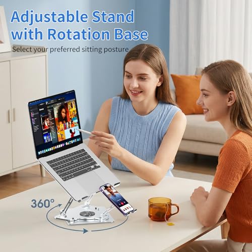 Laptop Cooling Pad with Detachable Fan & Cooler, 2-in-1 Laptop & Phone Stand, Adjustable Angle, 360° Rotatable Base, Carbon Steel, Ultra-Quiet & Super Sturdy for Laptop (Silver Gray) - color: Silver Gray