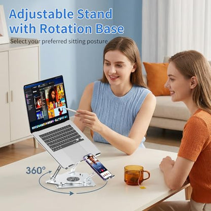 Laptop Cooling Pad with Detachable Fan & Cooler, 2-in-1 Laptop & Phone Stand, Adjustable Angle, 360° Rotatable Base, Carbon Steel, Ultra-Quiet & Super Sturdy for Laptop (Silver Gray) - color: Silver Gray