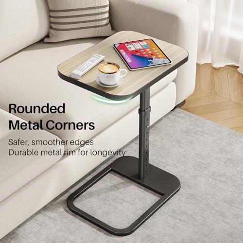 Kitstorack Upgraded TV Tray Table with Panel Lock, Adjustable Height & 90° Flip-Over Design, Sofa Arm End Side Table for Eating, Dinner, Snack, Laptop, Couch, Bed, Chair or Small Spaces, Gray - color: Driftwood Gray, style: Auto-locking