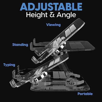DuraClear Acrylic Laptop Stand for Desk – Ergonomic Adjustable Acrylic Computer Stand - Clear Laptop Stand with Enhanced Airflow and Workspace Elevation
