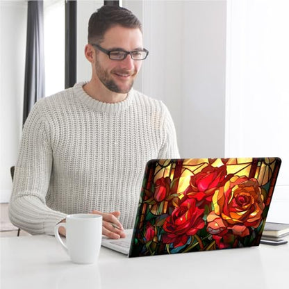 Universal Laptop Skin, DIY Cut-to-Fit Vinyl Cover Compatible with HP, Dell, Lenovo, Mac (13.3" to 15.6"), Anti-Scratch, No Residue & Bubble-Free Protective Decal Sticker, Stained Glass Red Rose - color: Stained Glass Red Rose