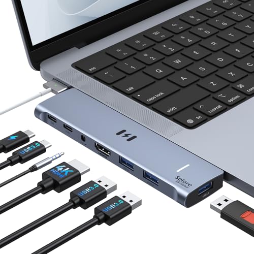 USB C Adapter HDMI Hub for MacBook Air/Pro 2026-2018 Mac Multiport Dongle | 7-in-2 MacBook Accessories Dongle, 4K@60HzHDMI, Thunderbolt 3, USB C&A Data Ports, 3.5mm Audio, for Mac M5 M4 M3 M2 M1 - color: Grey