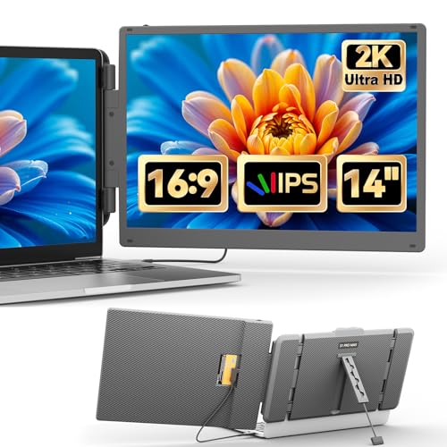Cenerius 14" 2K Ultra-Clear Laptop Screen Extender, Portable Dual Monitor for 13-17 Inch Laptops, USB-C/HDMI Plug & Play IPS Display, Compatible with Mac/Windows/Android/Switch/PS5/Xbox - size: 2K-Dual-14"