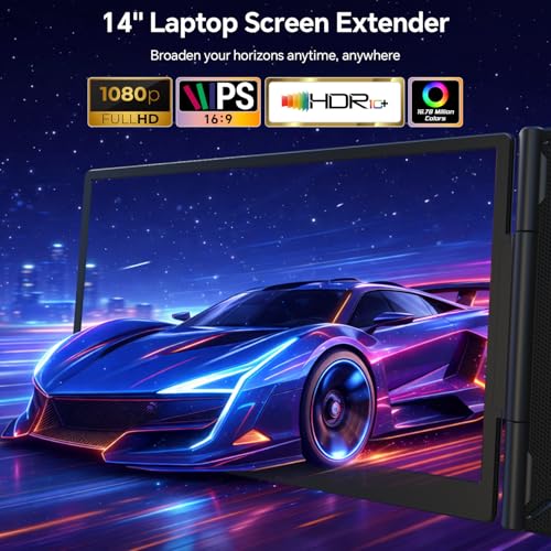 Laptop Screen Extender, 14" Ultra-Slim Triple Portable Monitor, 1080P FHD IPS Display, USB-C/HDMI Plug & Play, Monitor Extender for 13-17.3" Laptops, Mac/Windows/Chrome - size: 14" Triple Monitor