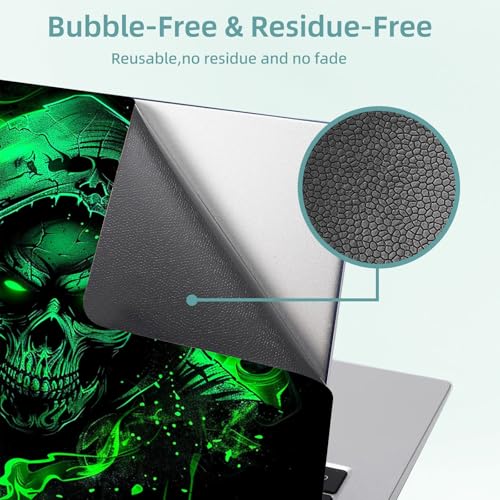 Universal Laptop Skin Decal, 3-Piece Vinyl Protector for 12 13 14 15.6" Notebook, Waterproof Anti-Scratch, Easy Trim & Bubble-Free Finish, Green Fire Skull in Hood - color: Green Fire Skull in Hood