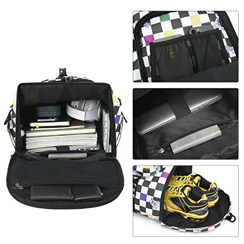 Kalesi Gym Duffle Bag Backpack 4-Way Waterproof with Shoes Compartment for travel Sport Hiking laptop - color: Checkerboard