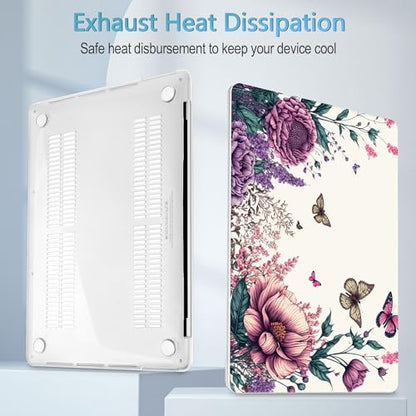 Mektron Designed Case for MacBook Pro 16 Inch A2141 Cover 2019 Release 16" with Liquid Retina Display/Touch ID, Plastic Hard Shell with Keyboard Skin & Screen Protector, Butterfly Flower C077 - color: Butterfly Flower C077