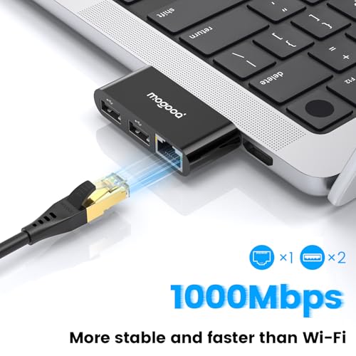 MOGOOD USB C to Ethernet Adapter, 3 in 1 Type-C to RJ45 Gigabit LAN | 2USB2.0 Ports, Gigabit Ethernet Compatible For MacBook Air/Pro XPS Compatible, iPhone 17/16, Samsung Galaxy S26/25