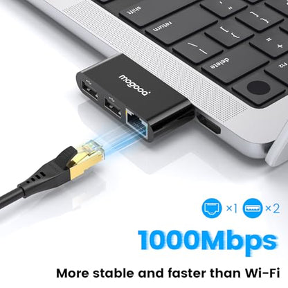 MOGOOD USB C to Ethernet Adapter, 3 in 1 Type-C to RJ45 Gigabit LAN | 2USB2.0 Ports, Gigabit Ethernet Compatible For MacBook Air/Pro XPS Compatible, iPhone 17/16, Samsung Galaxy S26/25