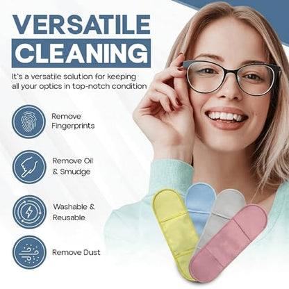 Finger Grip Eyeglass Cleaner (4 Pack) – Premium Microfiber Glasses Cleaning Cloth for Eyeglasses, Sunglasses, Phone Screen & Camera Lens (Blue/Gray) - color: Blue/Gray