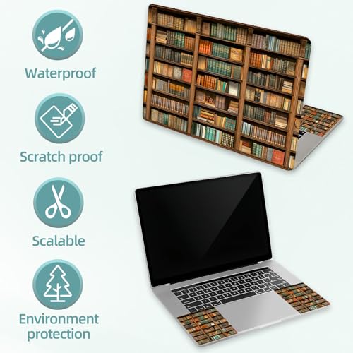 Universal Laptop Skin Decal, 3-Piece Vinyl Protector for 12 13 14 15.6" Notebook, Waterproof Anti-Scratch, Easy Trim & Bubble-Free Finish, Antique Book Filled Shelves - color: Antique Book Filled Shelves