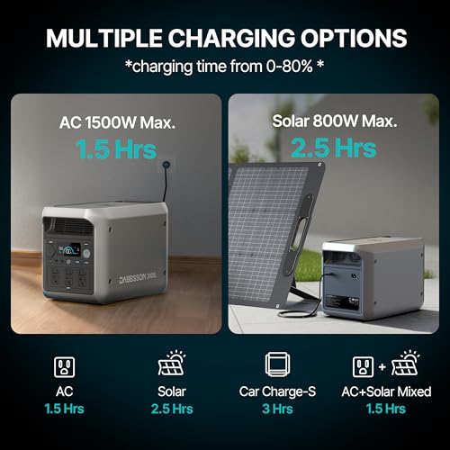 DABBSSON 2048Wh Solar Generator with 420W Solar Panel, Semi-Solid LiFePO4 Battery w/6 2200W AC Output, Compact&Lightweight, Recharge 80% in 1.5 Hr, 2000L Portable Power Station for Camping/Home/RV - style: 2000L+420W Solar Panel