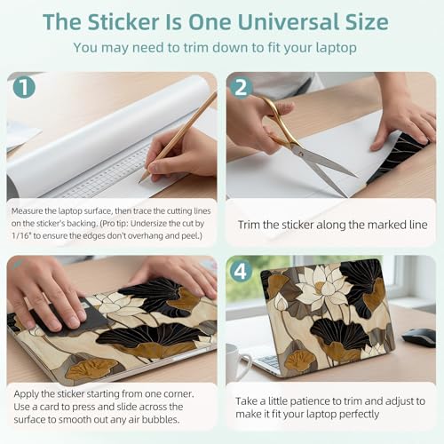 Universal Laptop Skin Decal, 3-Piece Vinyl Protector for 12 13 14 15.6" Notebook, Waterproof Anti-Scratch, Easy Trim & Bubble-Free Finish, Lotus Leaves - color: Lotus Leaves