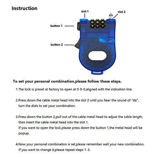 Crysto 3-Foot Retractable Cable Password Lock - color: Blue