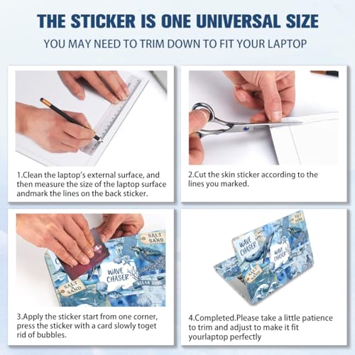 PLIGREAT 15 Inches Laptop Decal Sticker Skin Cover, Ocean Scrapbook Design Laptop Sticker Decals Fits 12" to 15" Laptops Universal Waterproof Removable, Blue Brown - color: Blue Brown