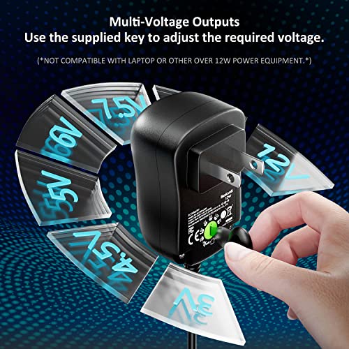 12W Universal AC Adapter Kit DC 3V-12V 1A DC Power Supply Charger Cord | Basicvolt Multi-volts Adjustable 3V 4.5V 5V 6V 7.5V 9V 12V Power Adapter, for LED Strip Light CCTV Camera Speaker Router - size: 12W 3-12V