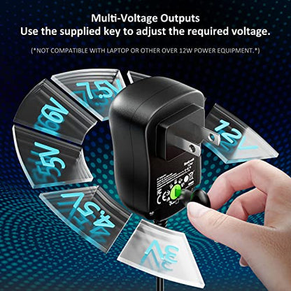 12W Universal AC Adapter Kit DC 3V-12V 1A DC Power Supply Charger Cord | Basicvolt Multi-volts Adjustable 3V 4.5V 5V 6V 7.5V 9V 12V Power Adapter, for LED Strip Light CCTV Camera Speaker Router - size: 12W 3-12V