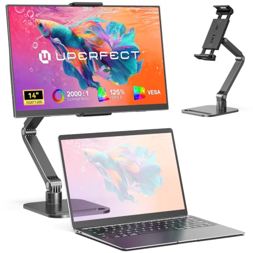 UPERFECT Portable Monitor, 14" 1200P Ultra-Slim Laptop Display | 125% sRGB Color, 2000:1 Contrast, VESA Support, Stand Included, USB-C & Mini HDMI External Screen for Laptop, Gaming & Travel - size: 14"
