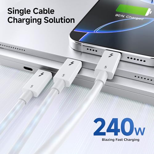 Cable Matters [Intel Certified] 80Gbps Thunderbolt 5 Cable, 3.3ft / 1m | White, [up to 120Gbps Boost, 8K@120Hz / 6K@240Hz / 4K@540Hz with DSC, 240W, 80G Data Transfer], Supports TB 4/3, USB4, USB-C - color: White, size: 3.3 ft